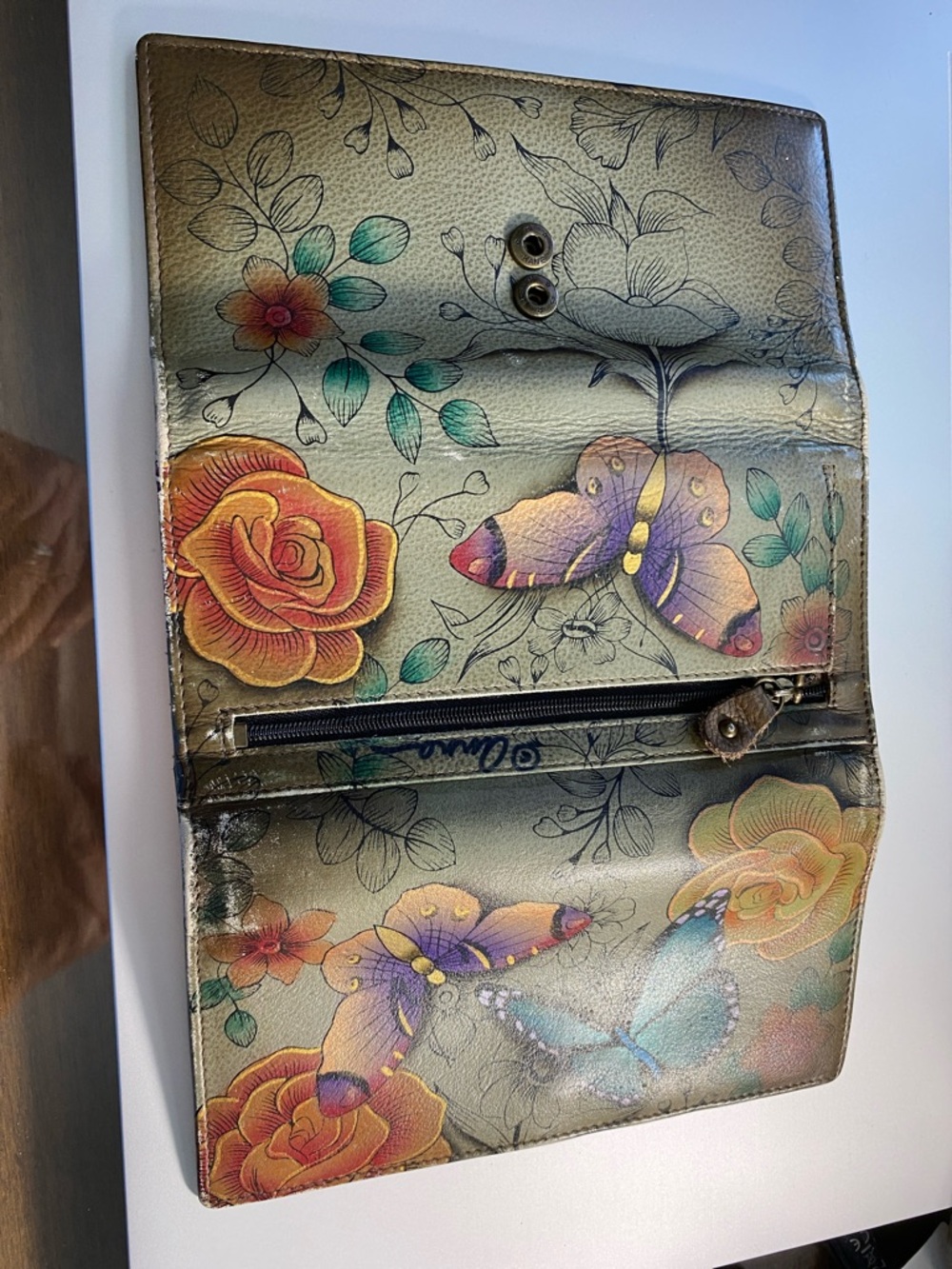 Anuschka Multicolor Butterfly Printed Leather Wallet - Picture 5 of 16